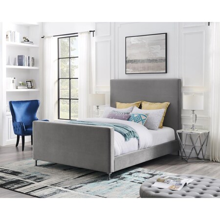 Posh Living 90.2 x 67.3 x 65 in. Velvet Bed, Grey BD33-02GSQ-UE